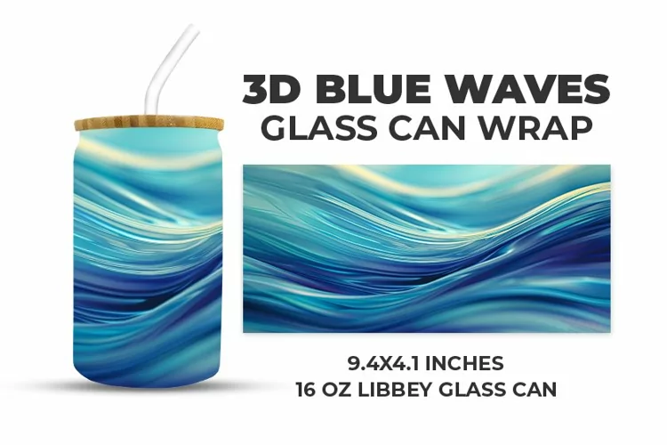 3D Blue Waves Glass Can Wrap