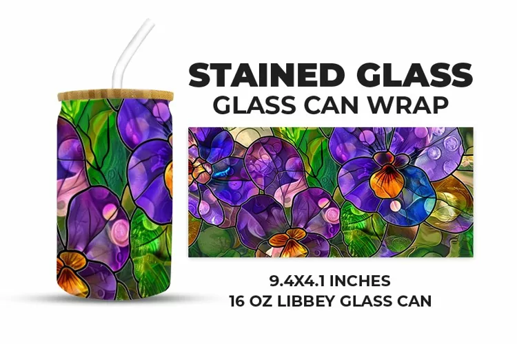 Floral Stained Glass Glass Can Wrap