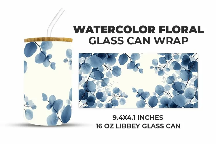 Watercolor Floral Glass Can Wrap