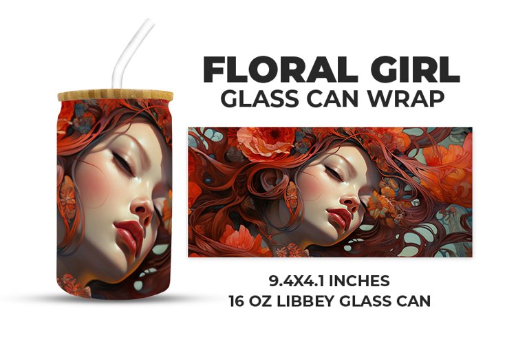 Floral Girl Glass Can Wrap example image 1