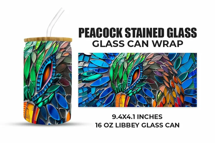 Peacock Stained Glass Glass Can Wrap