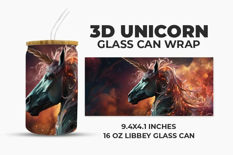 3D Unicorn Glass Can Wrap