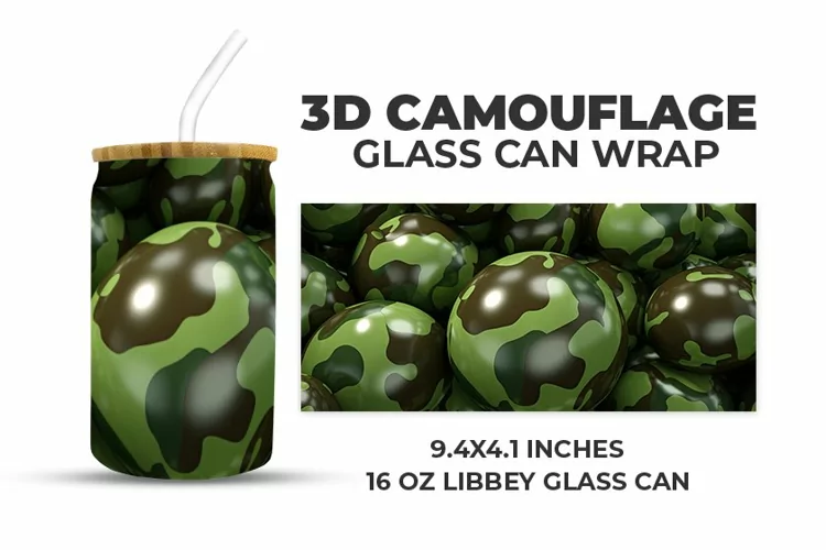 3D Camouflage Glass Can Wrap