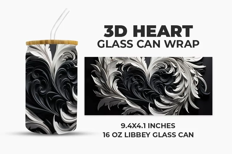 3D Heart Glass Can Wrap