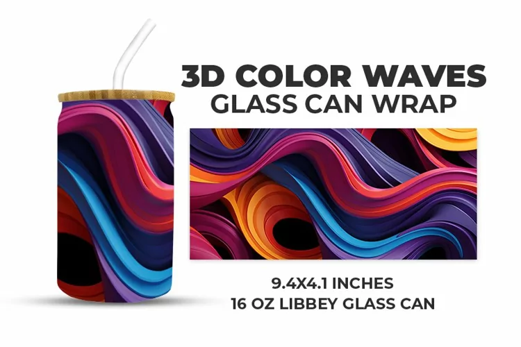 3D Color Waves Glass Can Wrap