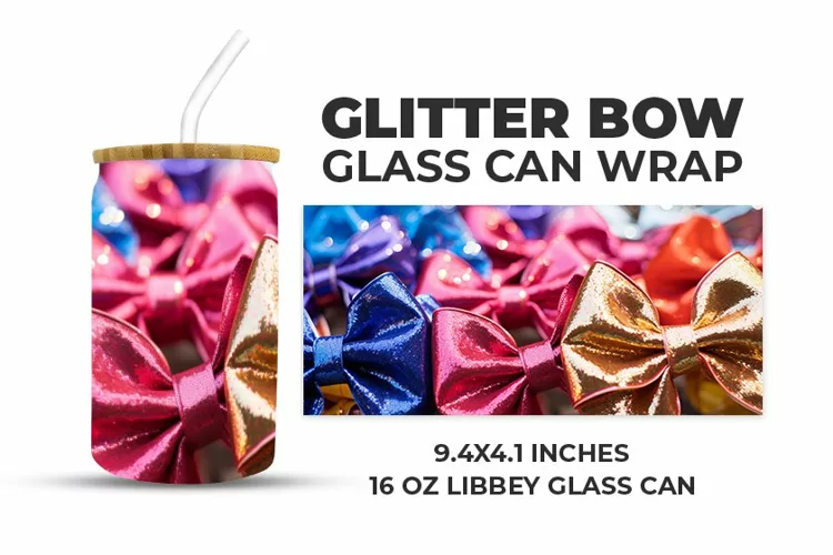 Glitter Bow Glass Can Wrap