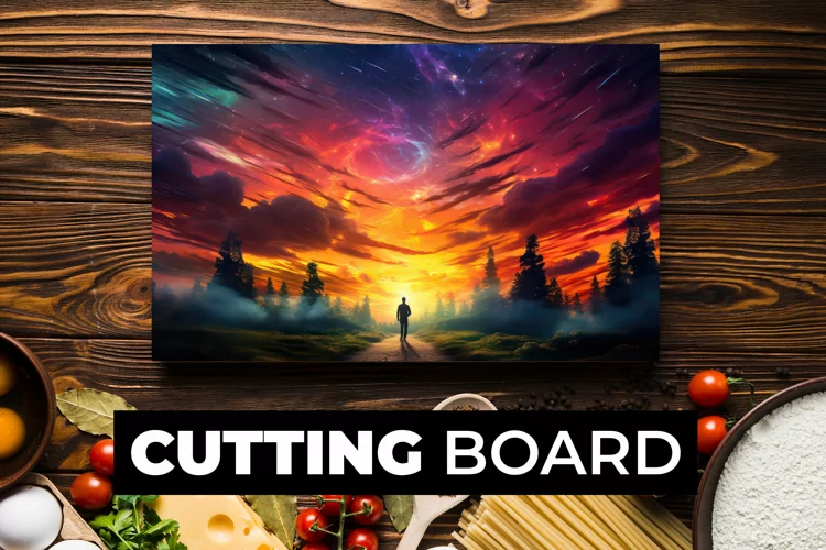 Man Stands In Front Of A Colorful Sky Cutting Board sublimat