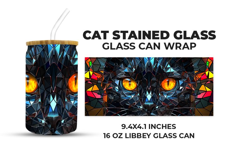 Cat Stained Glass Glass Can Wrap example image 1