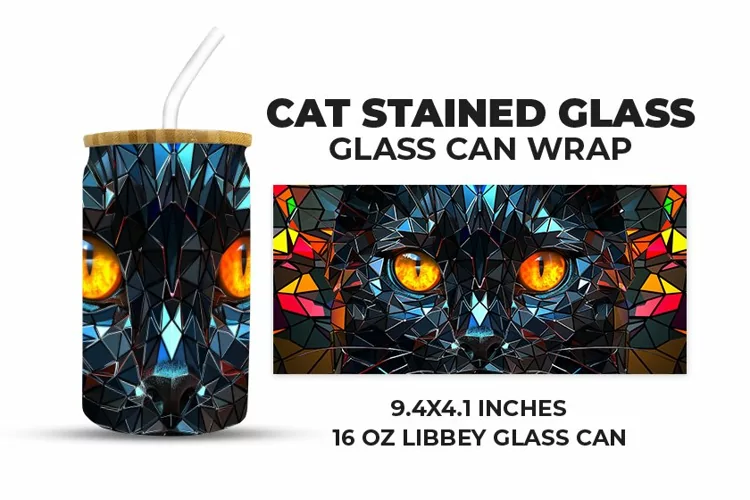 Cat Stained Glass Glass Can Wrap