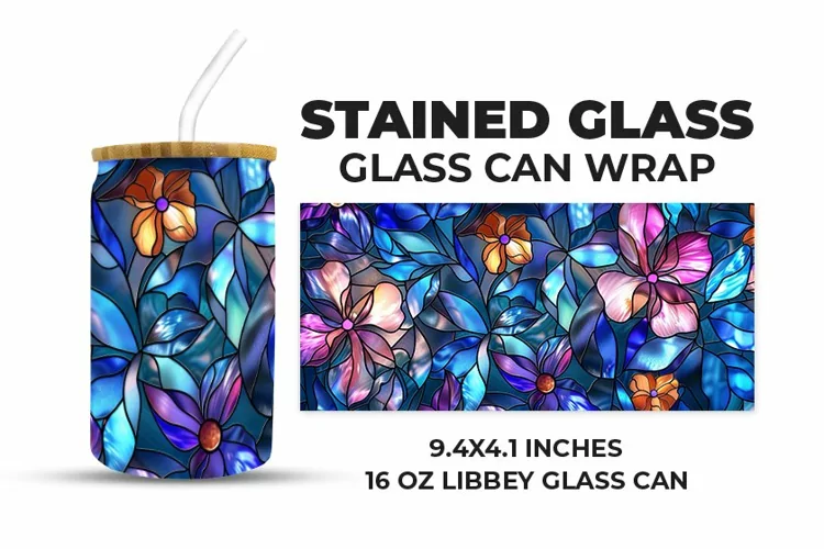 Floral Stained Glass Glass Can Wrap