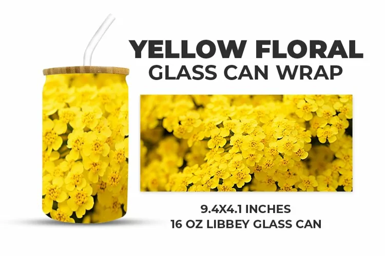 Yellow Floral Glass Can Wrap