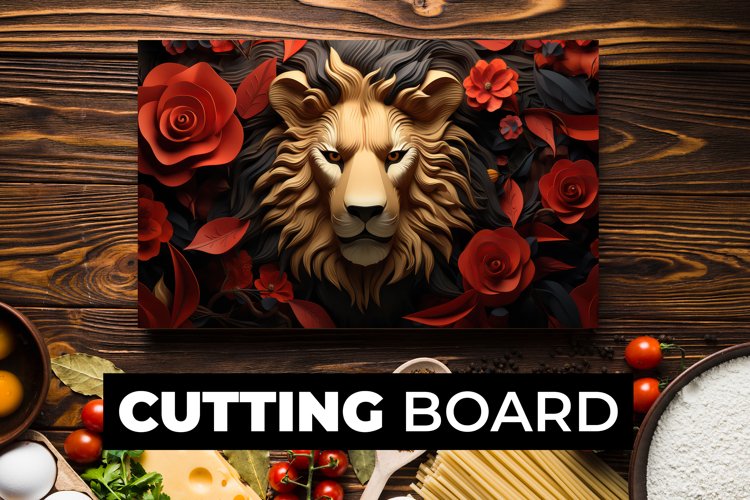 Lion With Flowers Cutting Board sublimation
