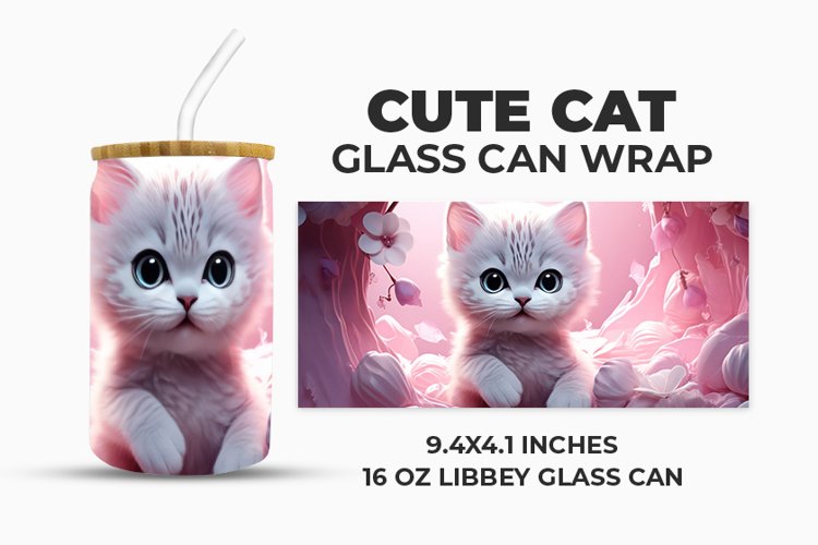 Cute Cat Glass Can Wrap