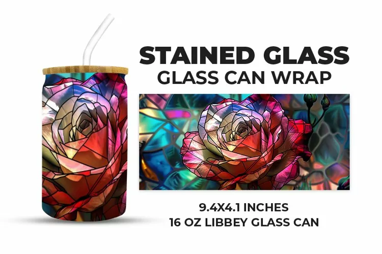 Floral Stained Glass Glass Can Wrap