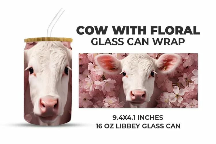 Cow With Floral Glass Can Wrap