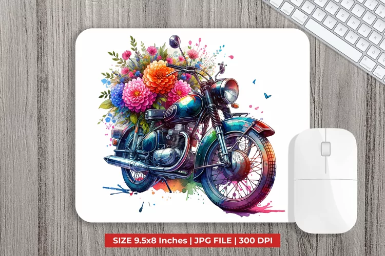 Motorbike With Flowers Mouse Pad Sublimation