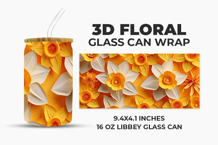 3D Floral Glass Can Wrap