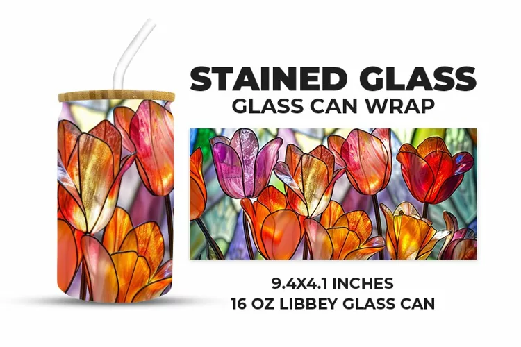 Floral Stained Glass Glass Can Wrap