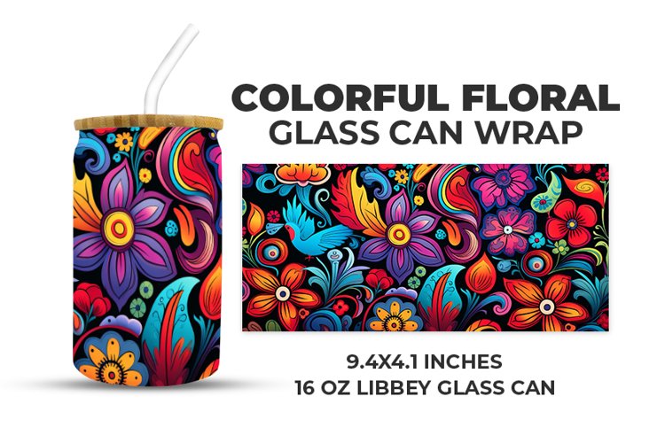 Colorful Floral Glass Can Wrap example image 1