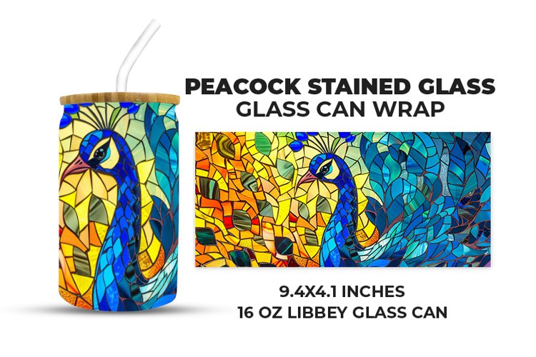 Peacock Stained Glass Glass Can Wrap example image 1