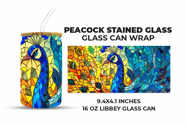 Peacock Stained Glass Glass Can Wrap