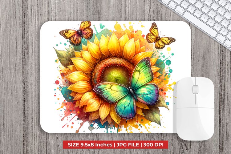 Butterflies With Sunflowers Mouse Pad Sublimation