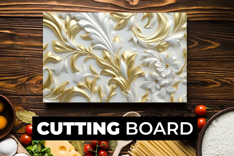 3D White and Gold Floral Cutting Board sublimation