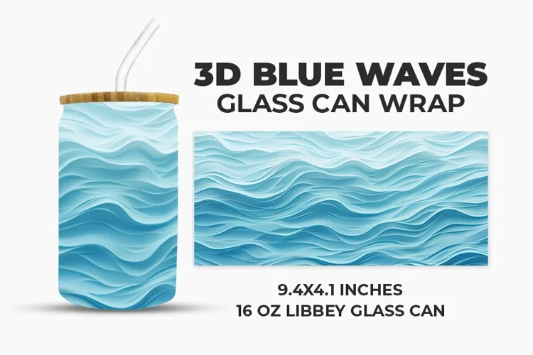 3D Blue Waves Glass Can Wrap