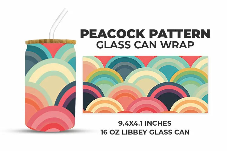 Peacock Pattern Glass Can Wrap