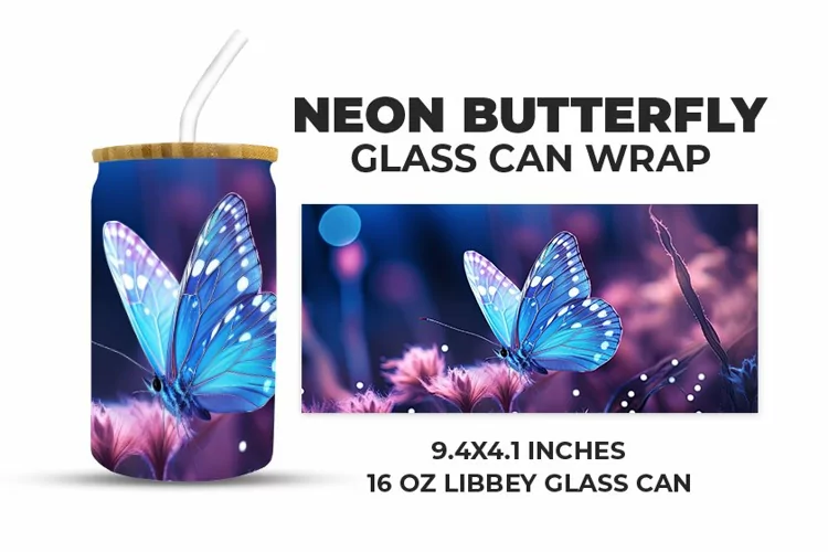Neon Butterfly Glass Can Wrap