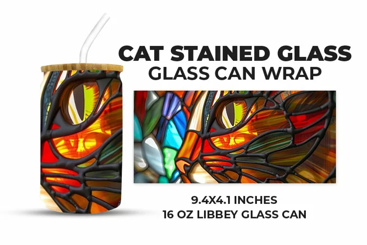 Cat Stained Glass Glass Can Wrap