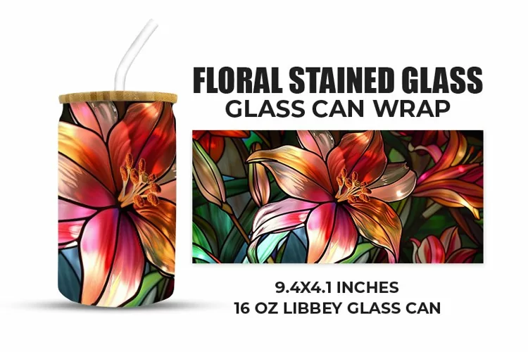 Floral Stained Glass Glass Can Wrap