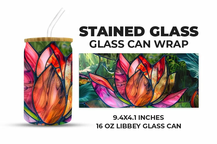 Floral Stained Glass Glass Can Wrap