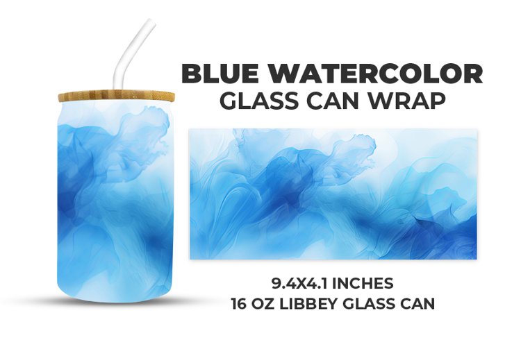 Blue Watercolor Glass Can Wrap example image 1