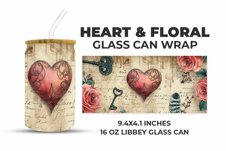 Heart & Floral Glass Can Wrap