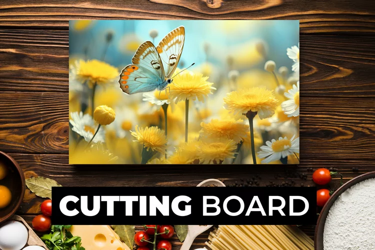 Yellow Butterfly With Flowers Cutting Board Sublimation