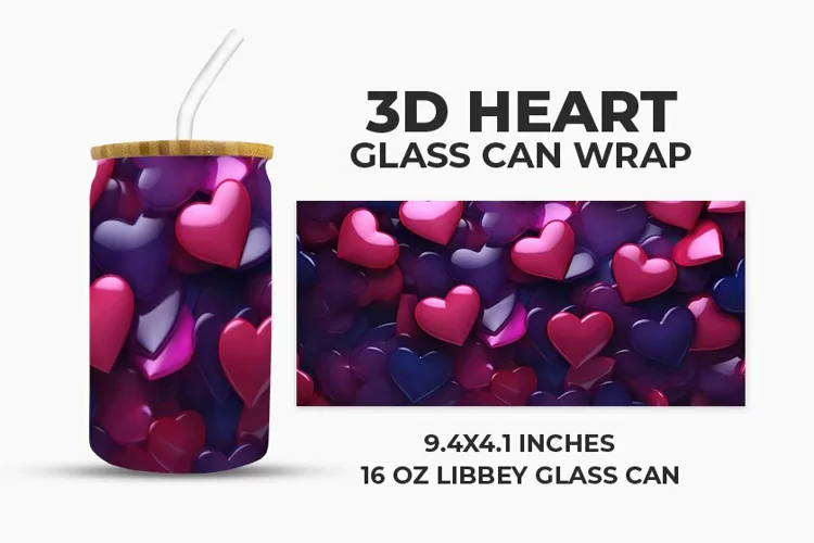 3D Heart Glass Can Wrap