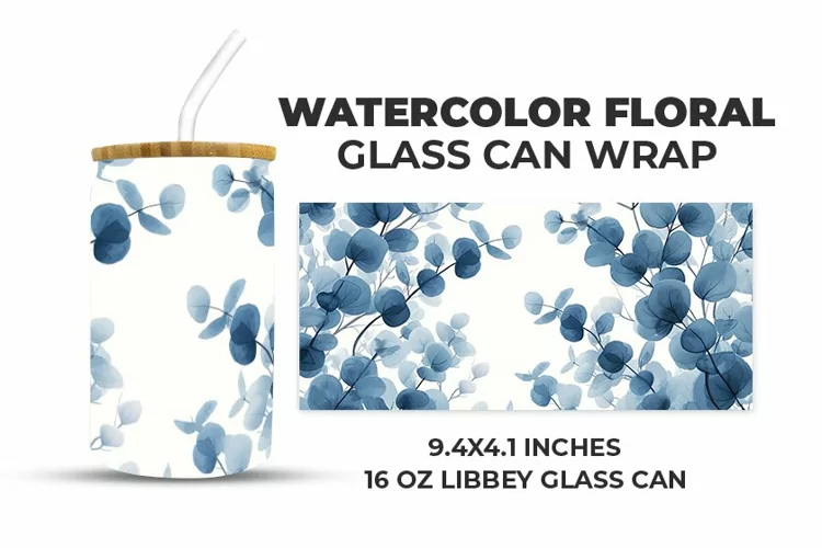 Watercolor Floral Glass Can Wrap