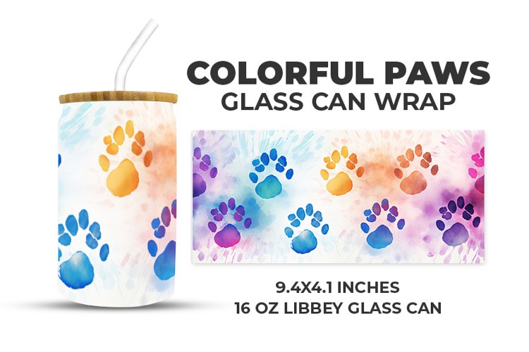 Colorful Paws Glass Can Wrap example image 1