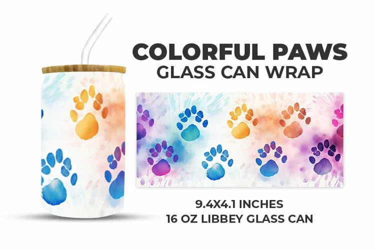 Colorful Paws Glass Can Wrap