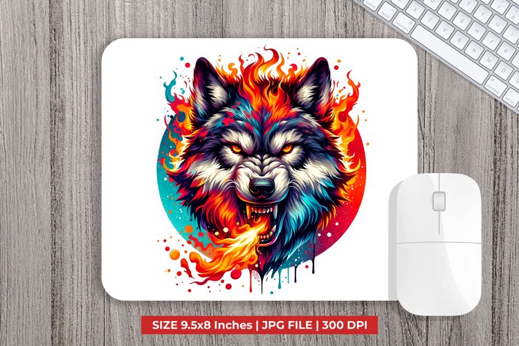 Wolf With Fire Mouse Pad Sublimation