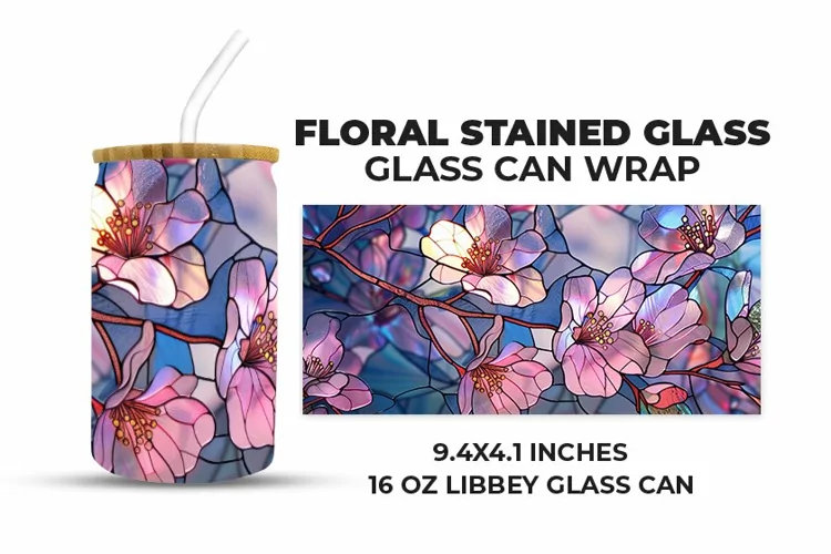 Floral Stained Glass Glass Can Wrap