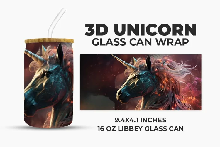 3D Unicorn Glass Can Wrap