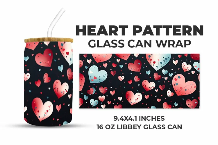 Heart Pattern Glass Can Wrap