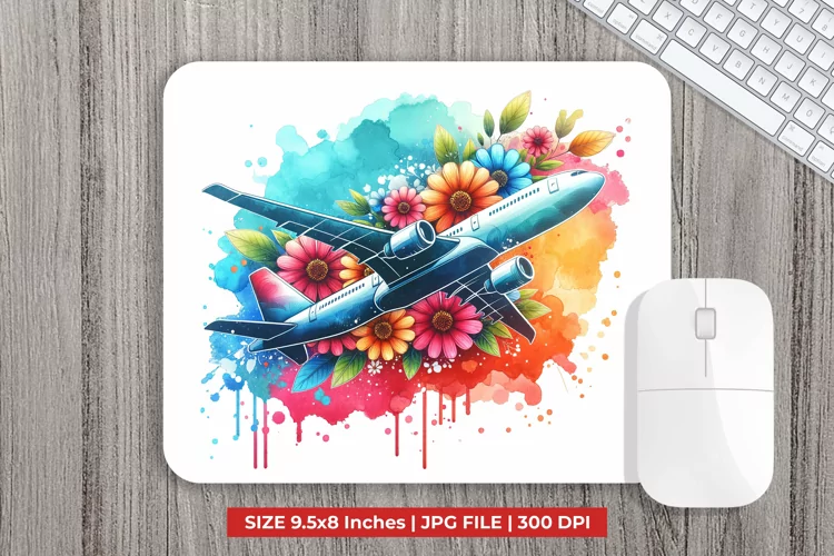 Plane With Flowers Mouse Pad Sublimation