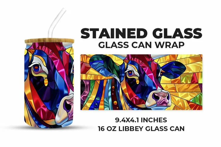 Cow Stained Glass Glass Can Wrap