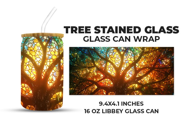 Tree Stained Glass Glass Can Wrap example image 1