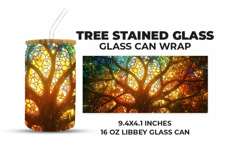 Tree Stained Glass Glass Can Wrap