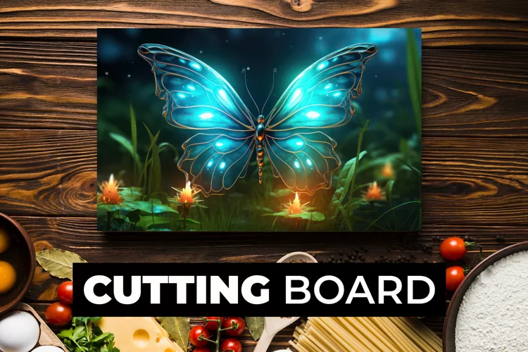 Neon Butterfly Cutting Board sublimation