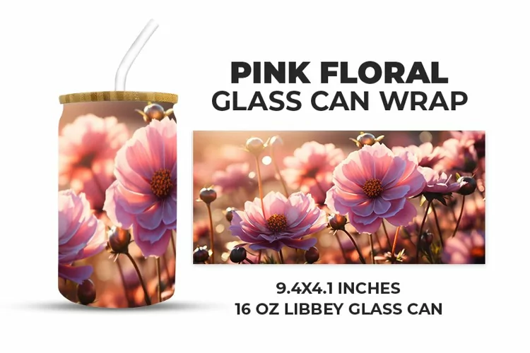 Pink Floral Glass Can Wrap